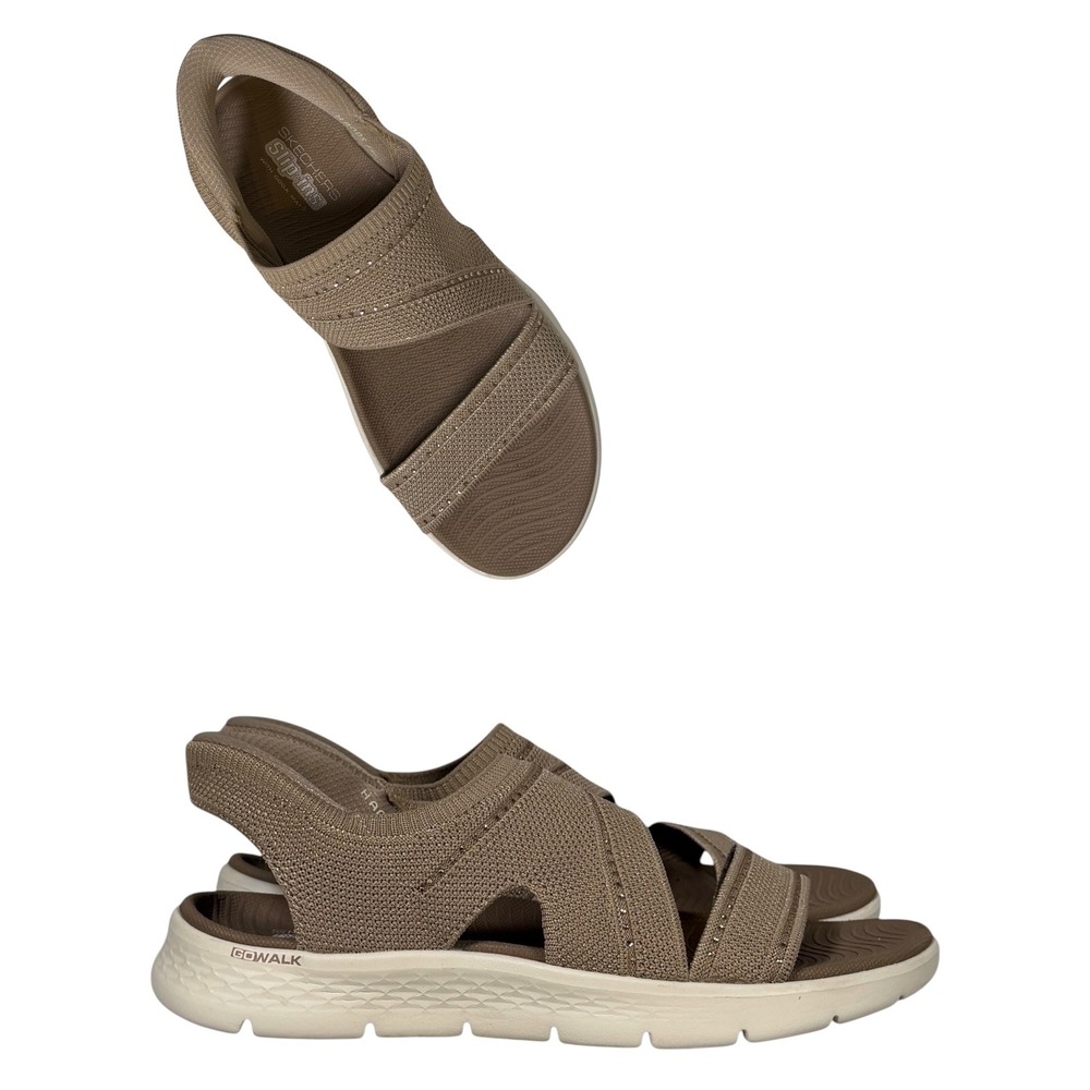 Skechers Hands Free Slip-ins Go Walk 6 Taupe Rhinestone Sandals 141483 Women's 8